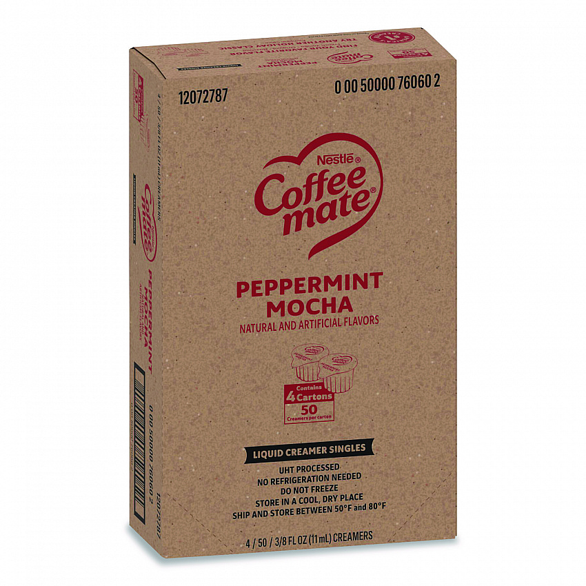Liquid Coffee Creamer, Peppermint Mocha, 0.38 oz Mini Cups, 50/Box, 4 Boxes/Carton (76060CT)