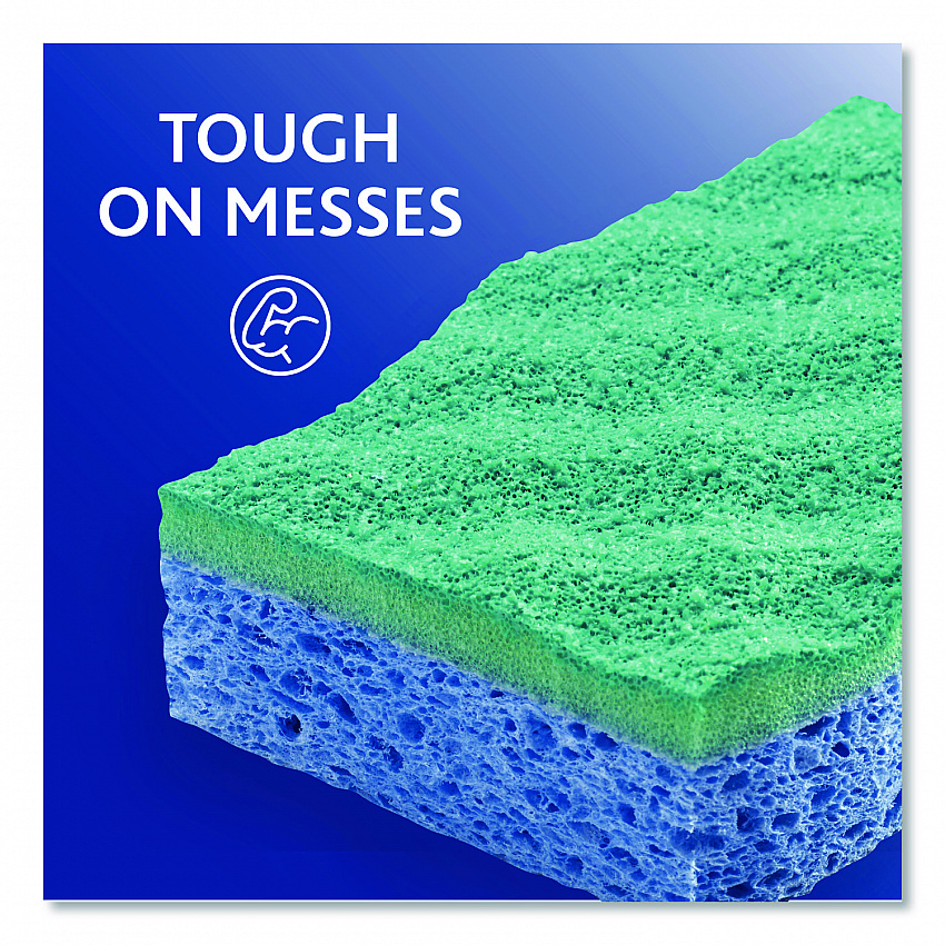 Scrunge Non-Scratch Scrub Sponge, 2.63 x 4.25, 1" Thick, Green/Blue, 2/Pack (169431PK)