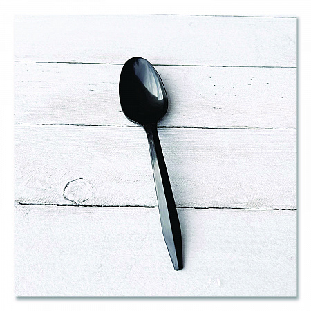 Mediumweight Polypropylene Cutlery, Spoon, Plastic, Black, 1,000/Carton (SPOONBLPP)