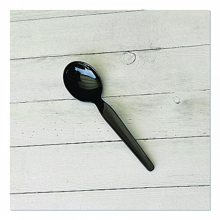 Heavyweight Polypropylene Cutlery, Soup Spoon, Plastic, Black, 1,000/Carton (SOUPBLHVY)