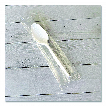 Heavyweight Wrapped Polystyrene Cutlery, Spoon, Plastic, White, 1,000/Carton (SPOONWHPS)