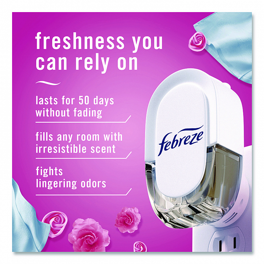 Air Freshener Warmer Starter Kit, Clear/White, with (2) Downy April Fresh Refills (4174)