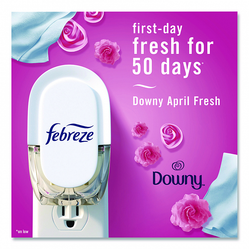 Air Freshener Warmer Starter Kit, Clear/White, with (2) Downy April Fresh Refills (4174)