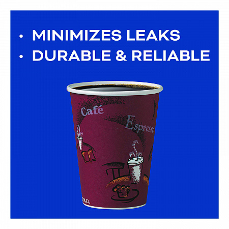 Paper Hot Drink Cups in Bistro Design, 12 oz, Maroon, 300/Carton (OF12BI0041)