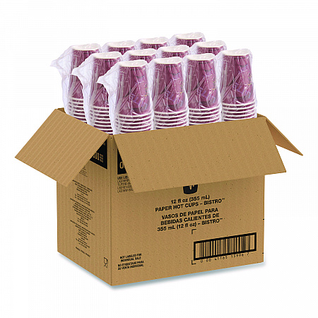 Paper Hot Drink Cups in Bistro Design, 12 oz, Maroon, 300/Carton (OF12BI0041)