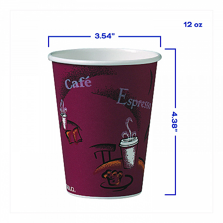 Paper Hot Drink Cups in Bistro Design, 12 oz, Maroon, 300/Carton (OF12BI0041)