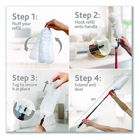 Flex and Catch Heavy-Duty Dusting Kit, 1 Duster Wand and 3 Refills, 6/Carton (172148CT)