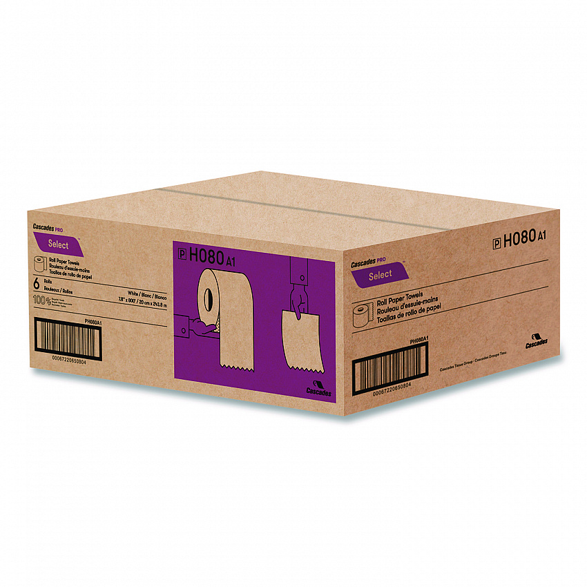 Select Roll Paper Towels, 1-Ply, 7.9" x 800 ft, White, 6 Rolls/Carton (H080)