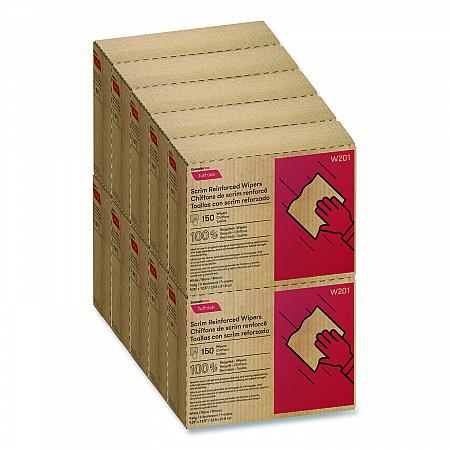 Tuff-Job Scrim Reinforced Wipers, 4-Ply, 9.25 x 12.5, White, 150/Box, 10 Boxes/Carton (W201)