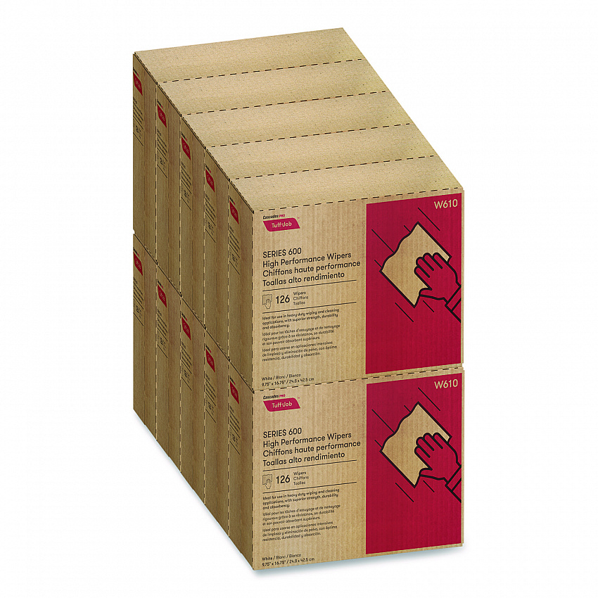 Tuff-Job S600 High Performance Wipers, 9 3/4 x 16 3/4, 126/Box, 10 Box/Carton (W610)
