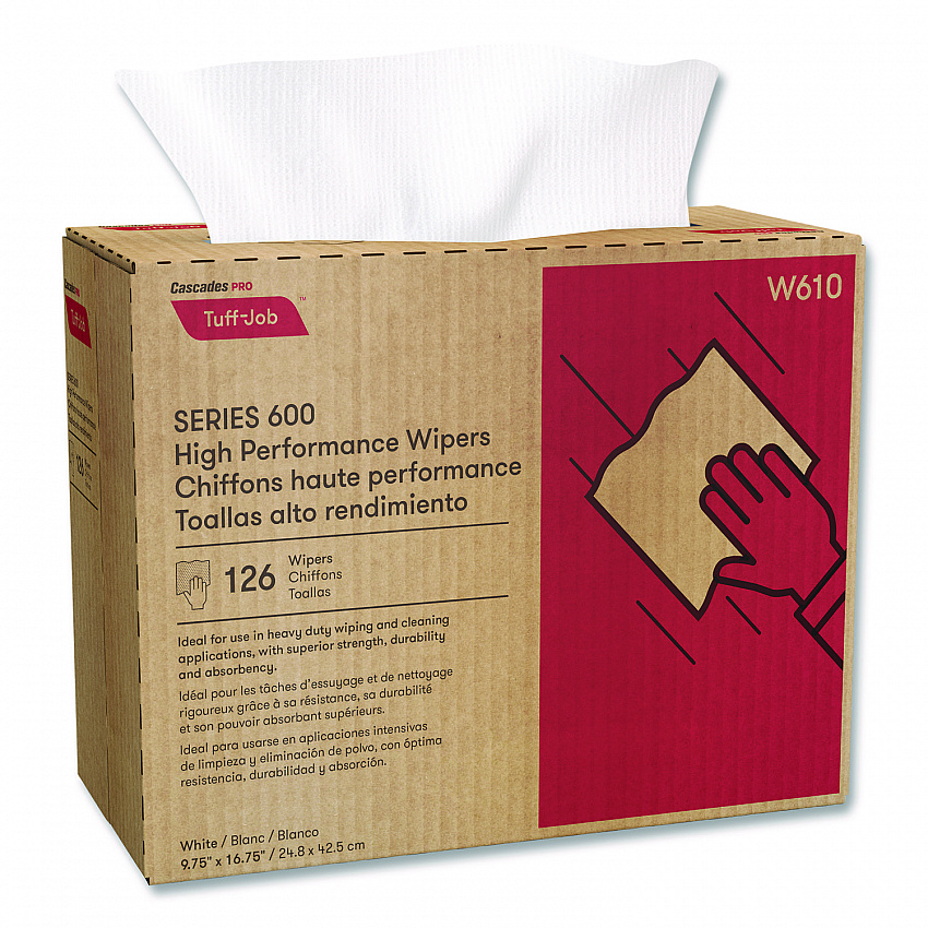 Tuff-Job S600 High Performance Wipers, 9 3/4 x 16 3/4, 126/Box, 10 Box/Carton (W610)