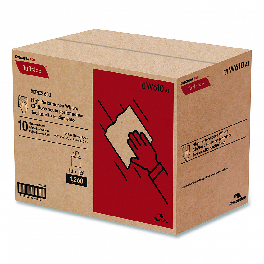 Tuff-Job S600 High Performance Wipers, 9 3/4 x 16 3/4, 126/Box, 10 Box/Carton (W610)
