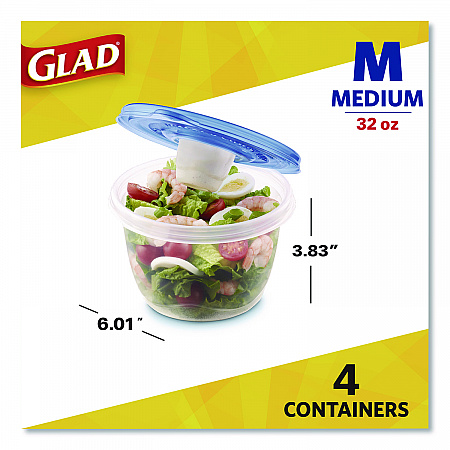 To Go Lunch Containers, 2 Compartments, 32 oz, Plastic, 4/Pack (134347)