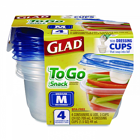 To Go Lunch Containers, 2 Compartments, 32 oz, Plastic, 4/Pack (134347)