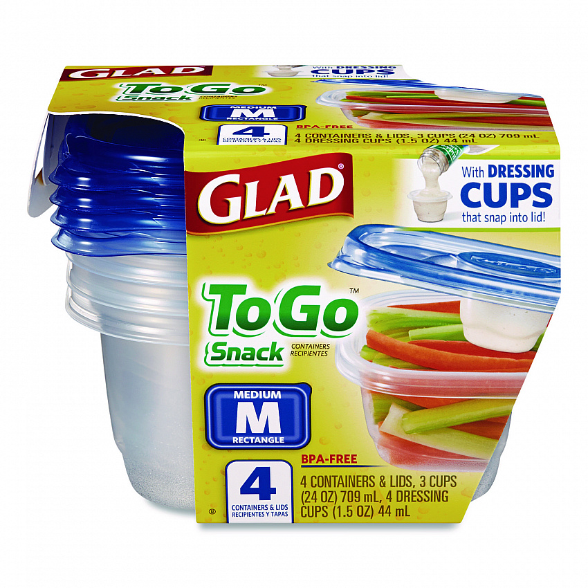 To Go Lunch Containers, 2 Compartments, 32 oz, Plastic, 4/Pack (134347)