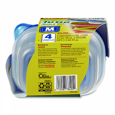 To Go Lunch Containers, 2 Compartments, 32 oz, Plastic, 4/Pack (134347)
