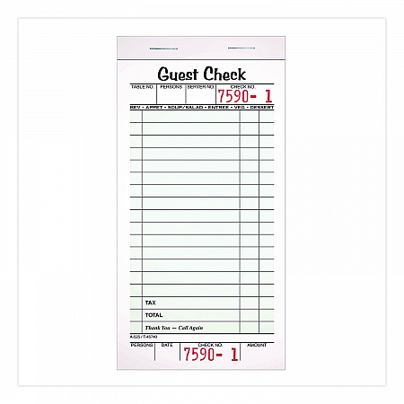 One-Part Guest Check Pad with Perforated Stub, One-Part (No Copies), 3.4 x 6.25, 50 Forms/Pad, 10 Pads/Pack (525SW)