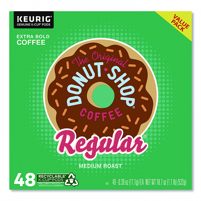 Donut Shop Coffee K-Cups, Regular, 0.39 oz, 48/Box (1635475)