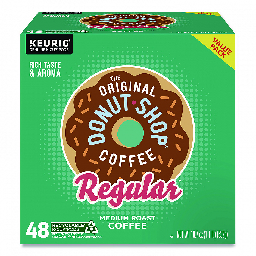 Donut Shop Coffee K-Cups, Regular, 0.39 oz, 48/Box (1635475)