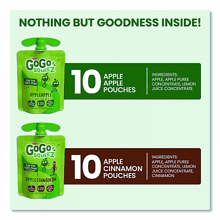 Fruit on the Go, (10) Apple/(10) Apple Cinnamon, 3.2 oz Pouch, 20/Box (24331019)