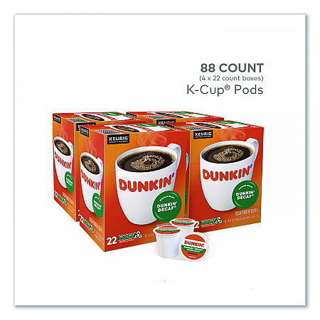 K-Cups, Dunkin' Decaf, 0.37 oz, 22/Box, 4 Boxes/Carton (400846)