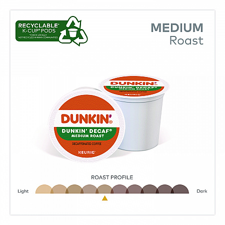 K-Cups, Dunkin' Decaf, 0.37 oz, 22/Box, 4 Boxes/Carton (400846)