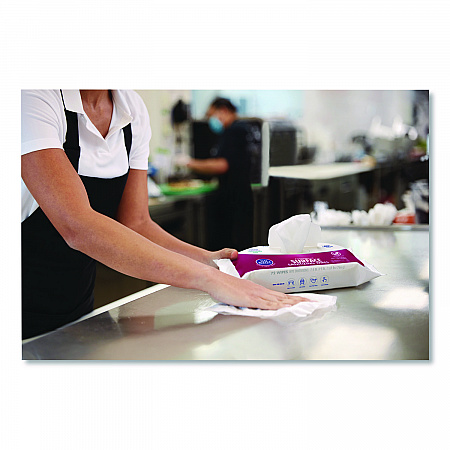 Foodservice Surface Sanitizing Wipes, 1-Ply, 7.4 x 9, Fragrance Free, White, 72 Wipes/Resealable Pack (937112)