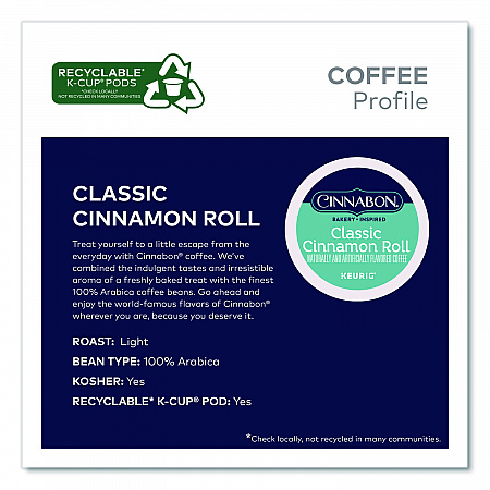 Classic Cinnamon Roll Coffee K-Cups, 0.33 oz, 48/Box (24297522)