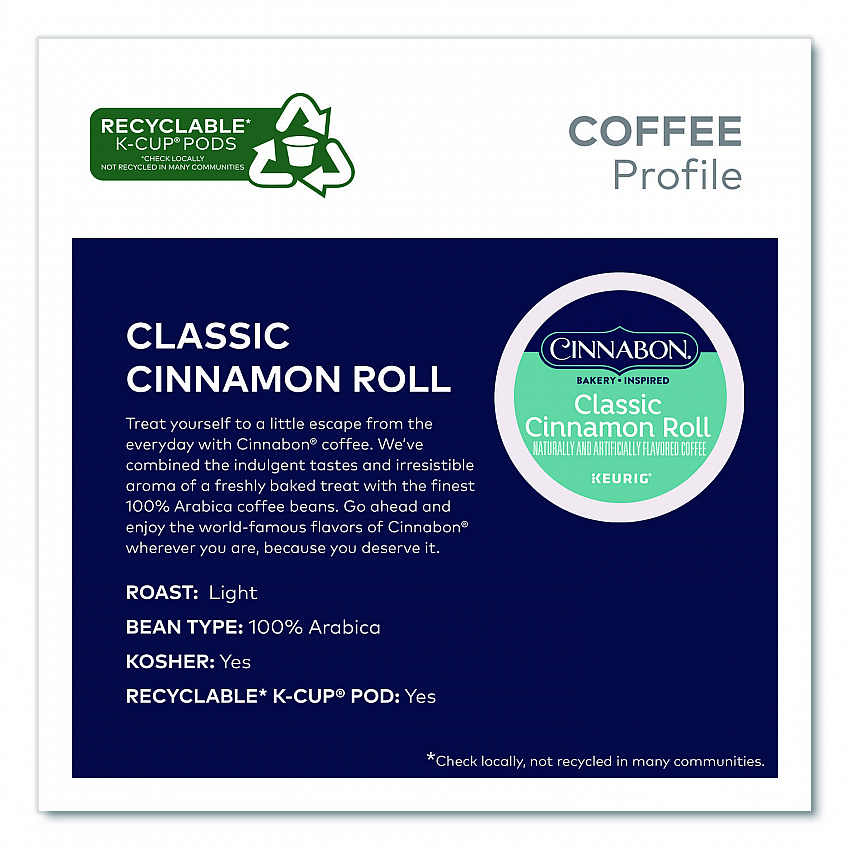 Classic Cinnamon Roll Coffee K-Cups, 0.33 oz, 48/Box (24297522)