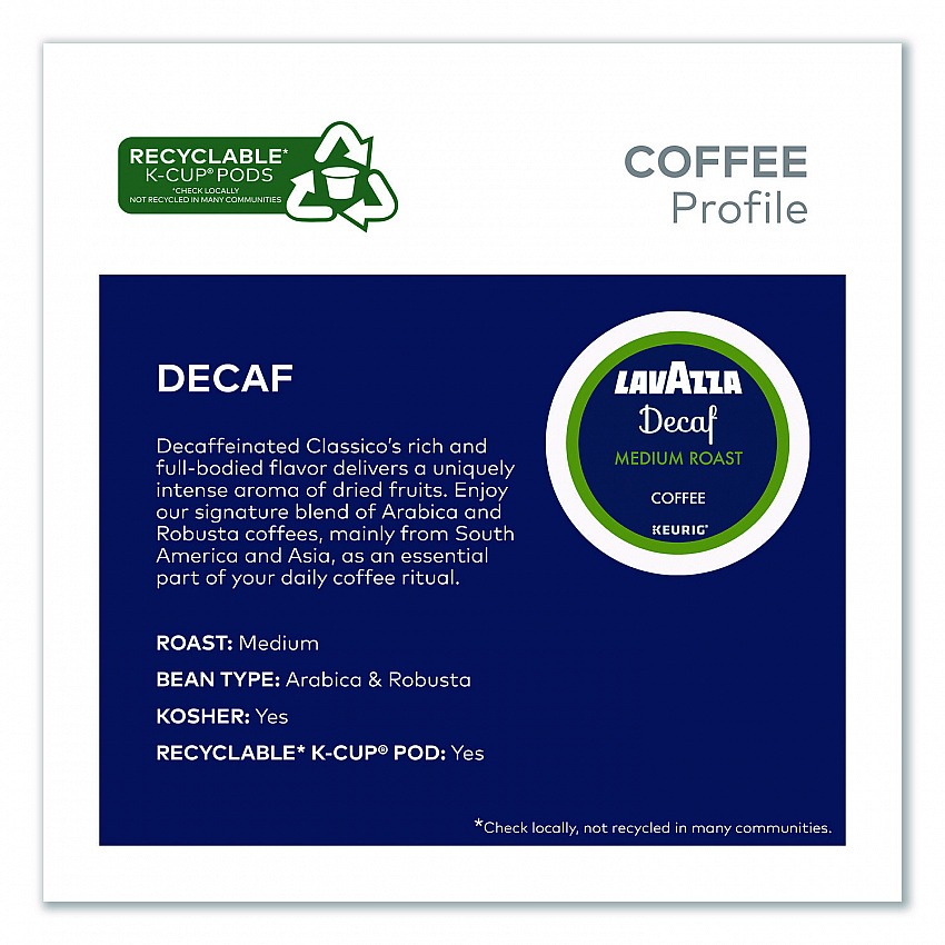 Lavazza Classico Coffee K-Cups, Decaf, 0.41 oz, 22/Box (5000375720)