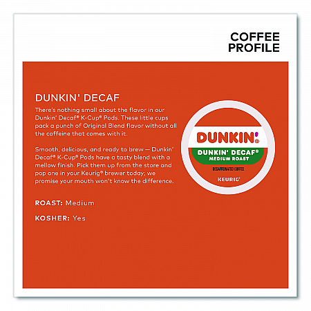 K-Cup Pods, Dunkin' Decaf, 44/Box (24306977)