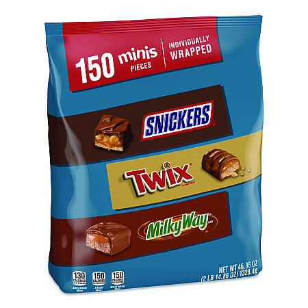 Minis Variety Pack, Assorted, 46.86 oz Bag, 150 Pieces (MMM59799)