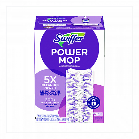 PowerMop Mopping Pads, 15.4 x 5.3, White/Purple, 8/Pack (08189PK)