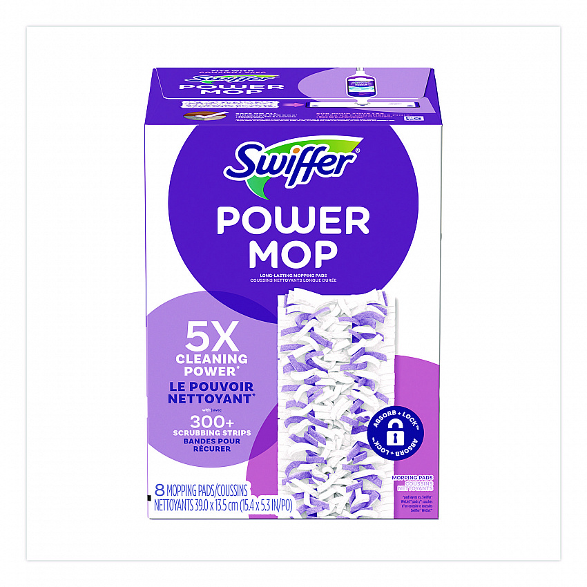PowerMop Mopping Pads, 15.4 x 5.3, White/Purple, 8/Pack (08189PK)