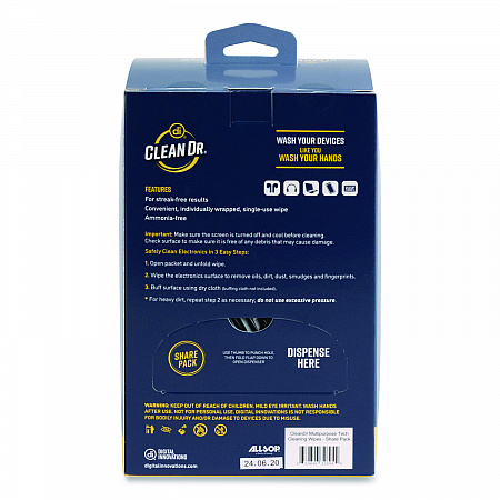 ScreenDr Multipurpose Tech Cleaning Wipes, 7 x 4, Unscented, White, 200/Pack (32694)