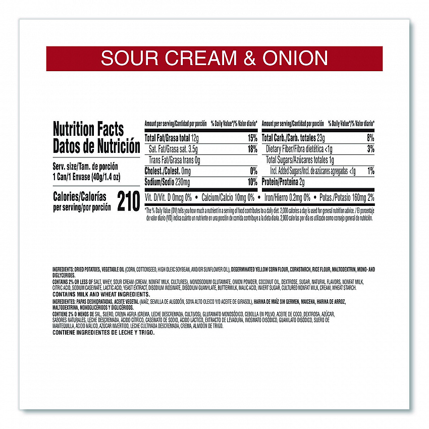 Grab and Go sour Cream and Onion Crisps, 1.4 oz Cans, 12/Box (KEE16673)