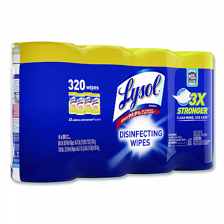Disinfecting Wipes, 1-Ply, 7 x 7.25, Lemon and Lime Blossom, White, 80 Wipes/Canister, 4 Canisters/Pack (1920090641)