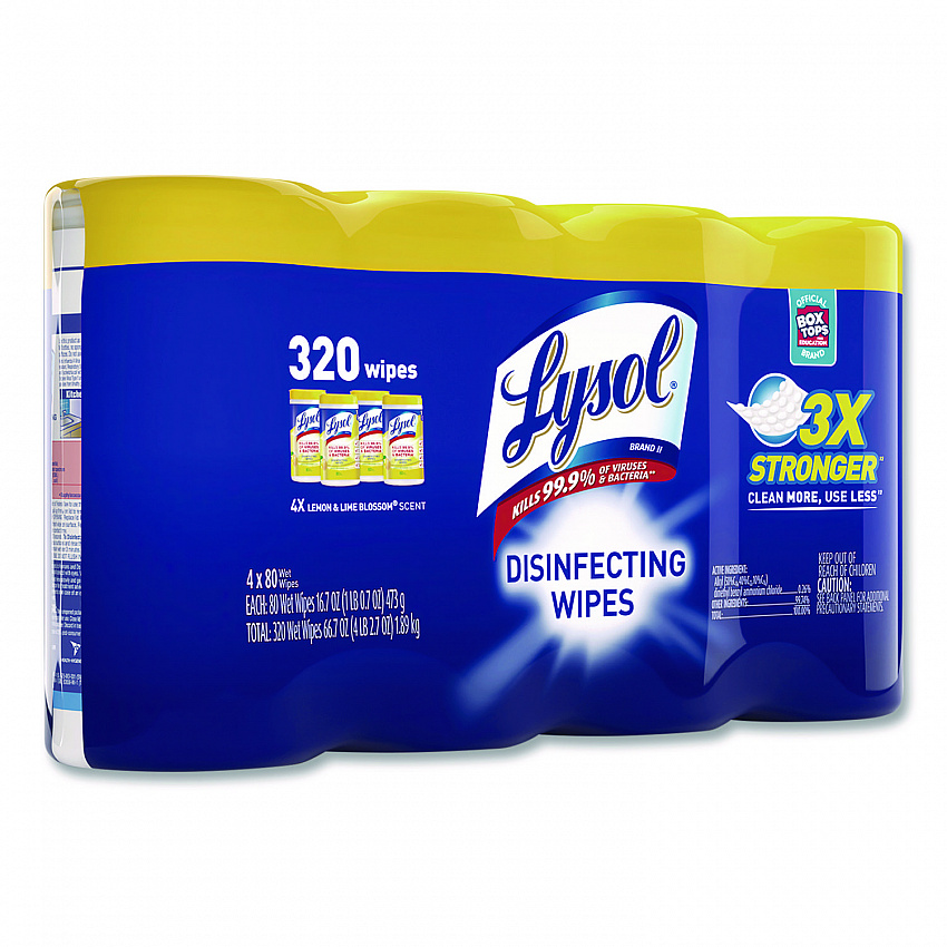 Disinfecting Wipes, 1-Ply, 7 x 7.25, Lemon and Lime Blossom, White, 80 Wipes/Canister, 4 Canisters/Pack (1920090641)