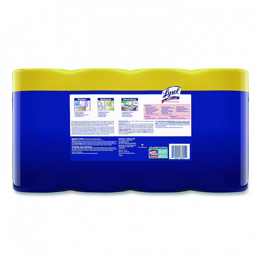 Disinfecting Wipes, 1-Ply, 7 x 7.25, Lemon and Lime Blossom, White, 80 Wipes/Canister, 4 Canisters/Pack (1920090641)