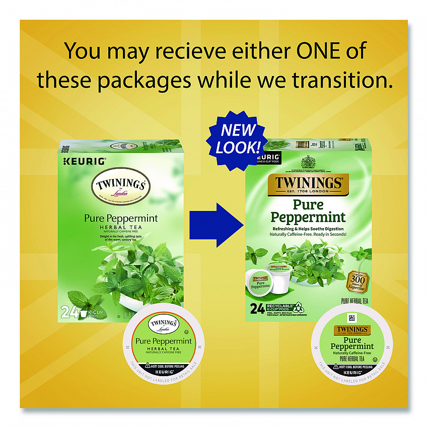 Tea K-Cups, Pure Peppermint, 0.11 oz, 24/Box (TNA85813)