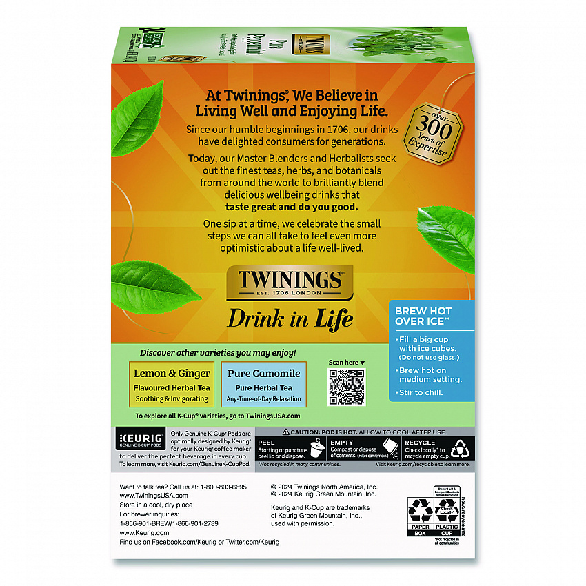 Tea K-Cups, Pure Peppermint, 0.11 oz, 24/Box (TNA85813)