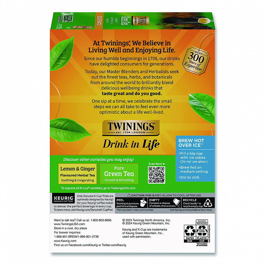 Tea K-Cups, Decaf Green Tea, 0.11 oz, 24/Box (TNA90557)