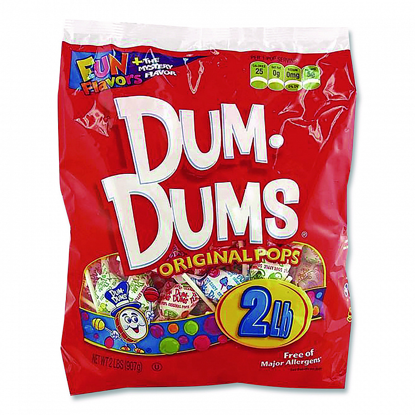 Dum-Dum-Pops, Assorted Flavors, Individually Wrapped, 2 lb Bag, 200 Pieces/Bag, 6 Bags/Carton (711)