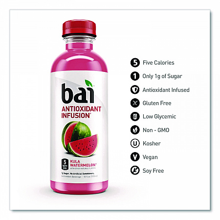 Antioxidant Infused Beverage, Kula Watermelon 18 oz Bottle, 12/Carton (2712517)