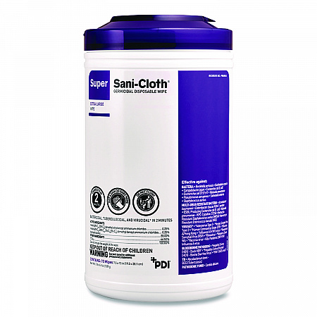 Super Sani-Cloth Disinfecting Wipes, 15 x 7.5, Unscented, White, 75 Wipes/Canister, 6/Carton (P86984CT)