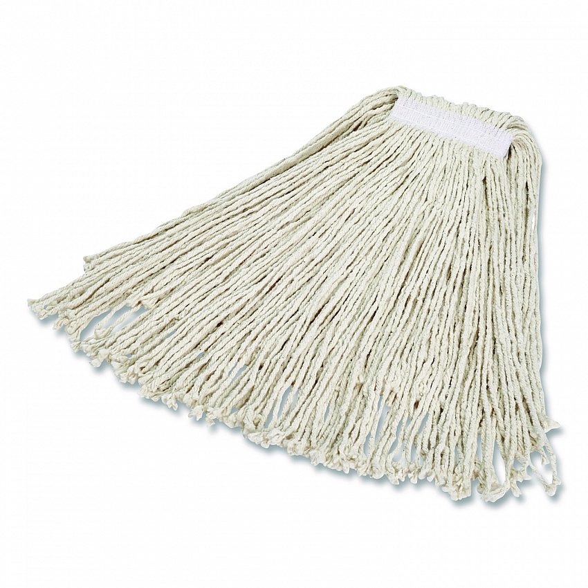 Non-Launderable Economy Cut-End Cotton Wet Mop Head, 24 oz, 1" Band, White, 12/Carton (V118)