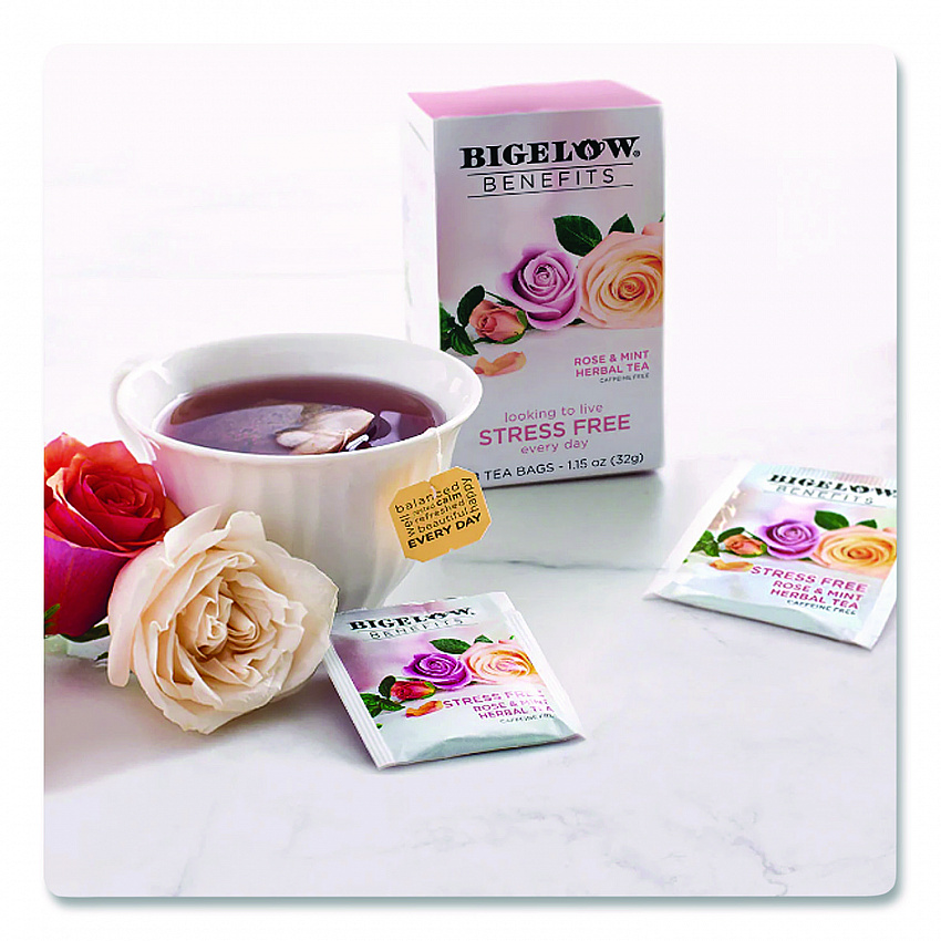 Benefits Rose and Mint Herbal Tea Bags, 0.6 oz Tea Bag, 18/Box (1027)