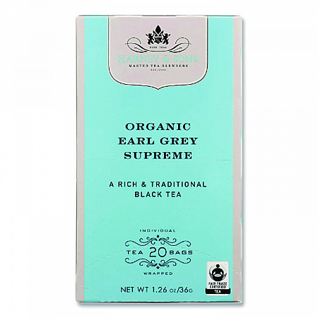 Premium Tea, Organic Earl Grey Supreme Black Tea, Individually Wrapped Tea Bags, 20/Box (HSF30686)