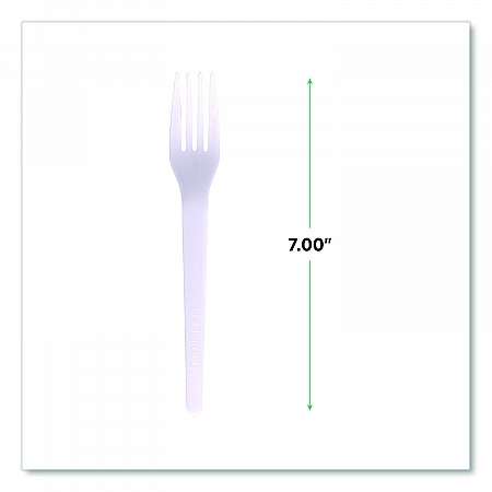 Plantware CPLA Cutlery, Individually Wrapped, Fork, Plastic, White, 1,000/Carton (EPS017W)