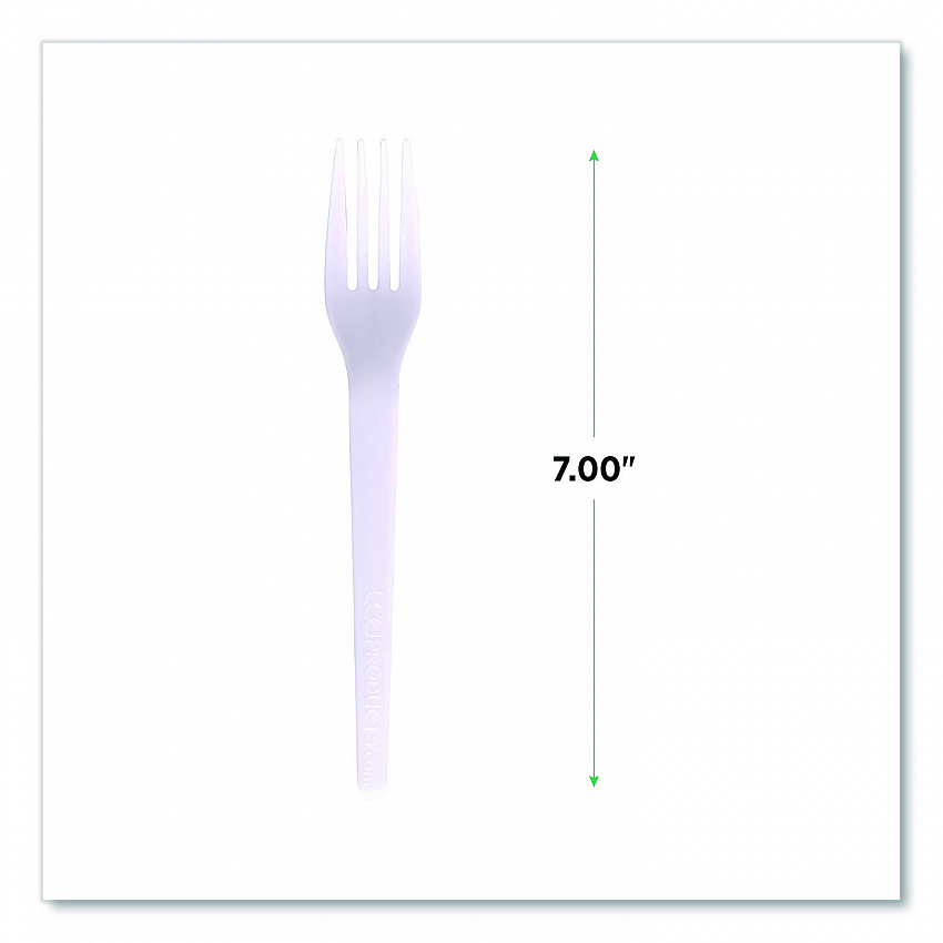 Plantware CPLA Cutlery, Individually Wrapped, Fork, Plastic, White, 1,000/Carton (EPS017W)